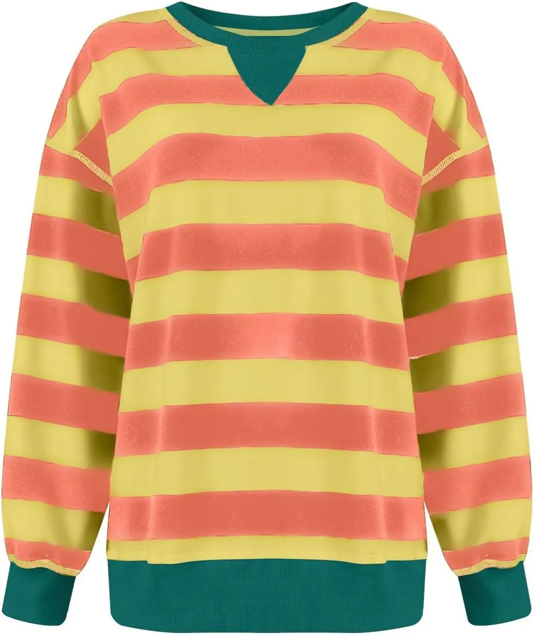Women Oversized Sweatshirt Long Sleeve Crewneck Color Block Striped Pullover Tops