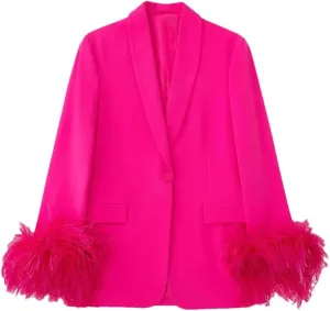Women Sexy V-Neck Blazer Dress Lady Long Sleeve Pockets Feather Tassel Mini Dress Outwear