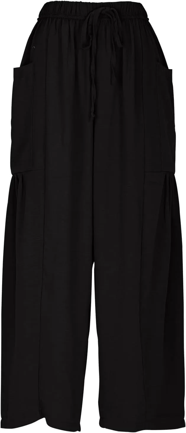 Women Summer Trendy Pants Wide Leg Cotton Linen Pants Beach Palazzo Lounge Trousers Plus Size Clothes