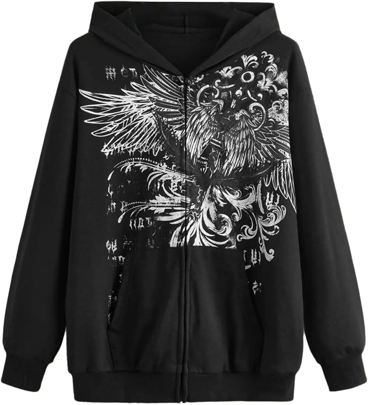 Women Vintage Oversized Long Sleeve Skeleton Printed Sweatshirt Zip Up Goth Hoodie Y2k Aesthetic Jacket Streetwear