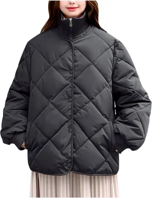Women Winter Lightweight down Jacket Diamond Lattice Cotton-Padded Warm Packable Coats Ladies Casual Oversized Jacket