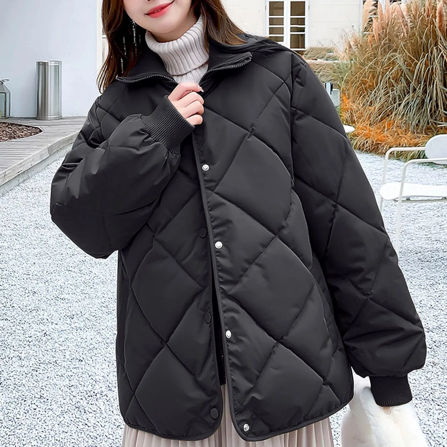 Women Winter Lightweight down Jacket Diamond Lattice Cotton-Padded Warm Packable Coats Ladies Casual Oversized Jacket