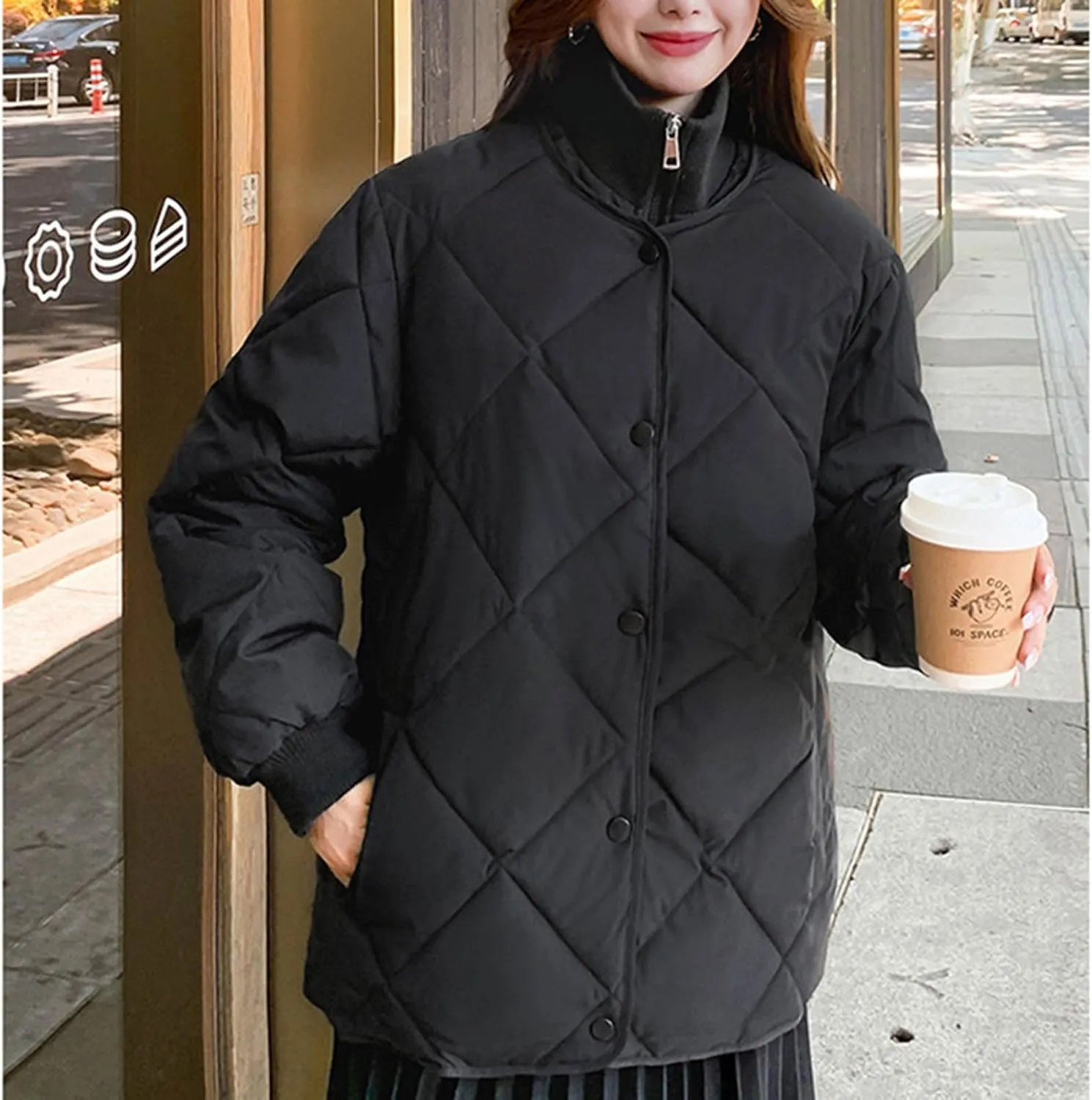 Women Winter Lightweight down Jacket Diamond Lattice Cotton-Padded Warm Packable Coats Ladies Casual Oversized Jacket