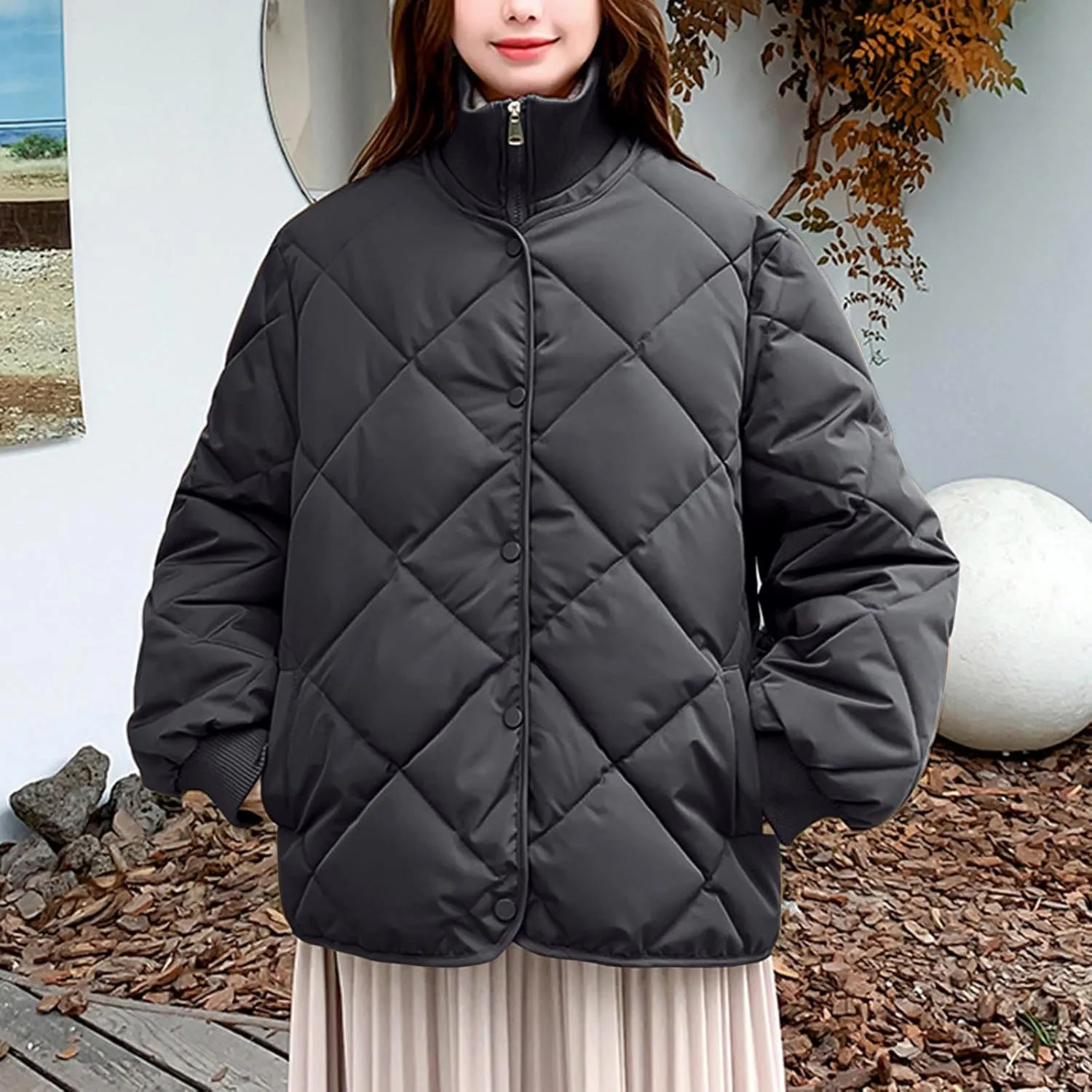 Women Winter Lightweight down Jacket Diamond Lattice Cotton-Padded Warm Packable Coats Ladies Casual Oversized Jacket