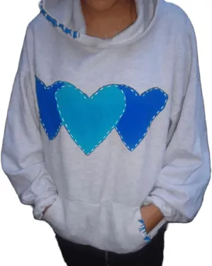 Women Y2k Graphic Hoodie Heart Print Long Sleeve Sweatshirt Oversized Valentine's Day Pullover Top Streetwear (Blue,M)