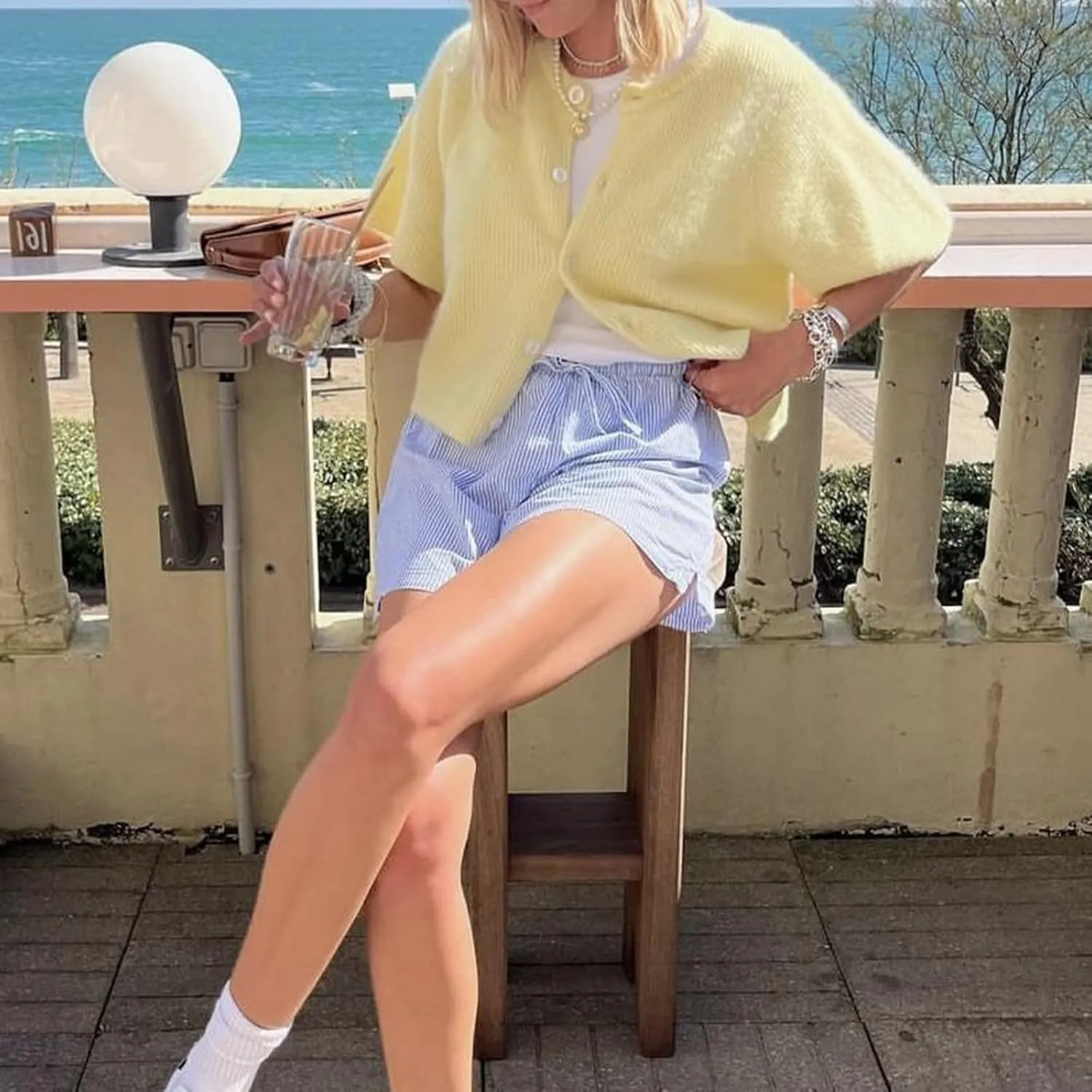 Women Y2K Knit Cardigan Short Sleeve Crewneck Solid Color Button Down Tops Casual Going Out Sweater Streetwear