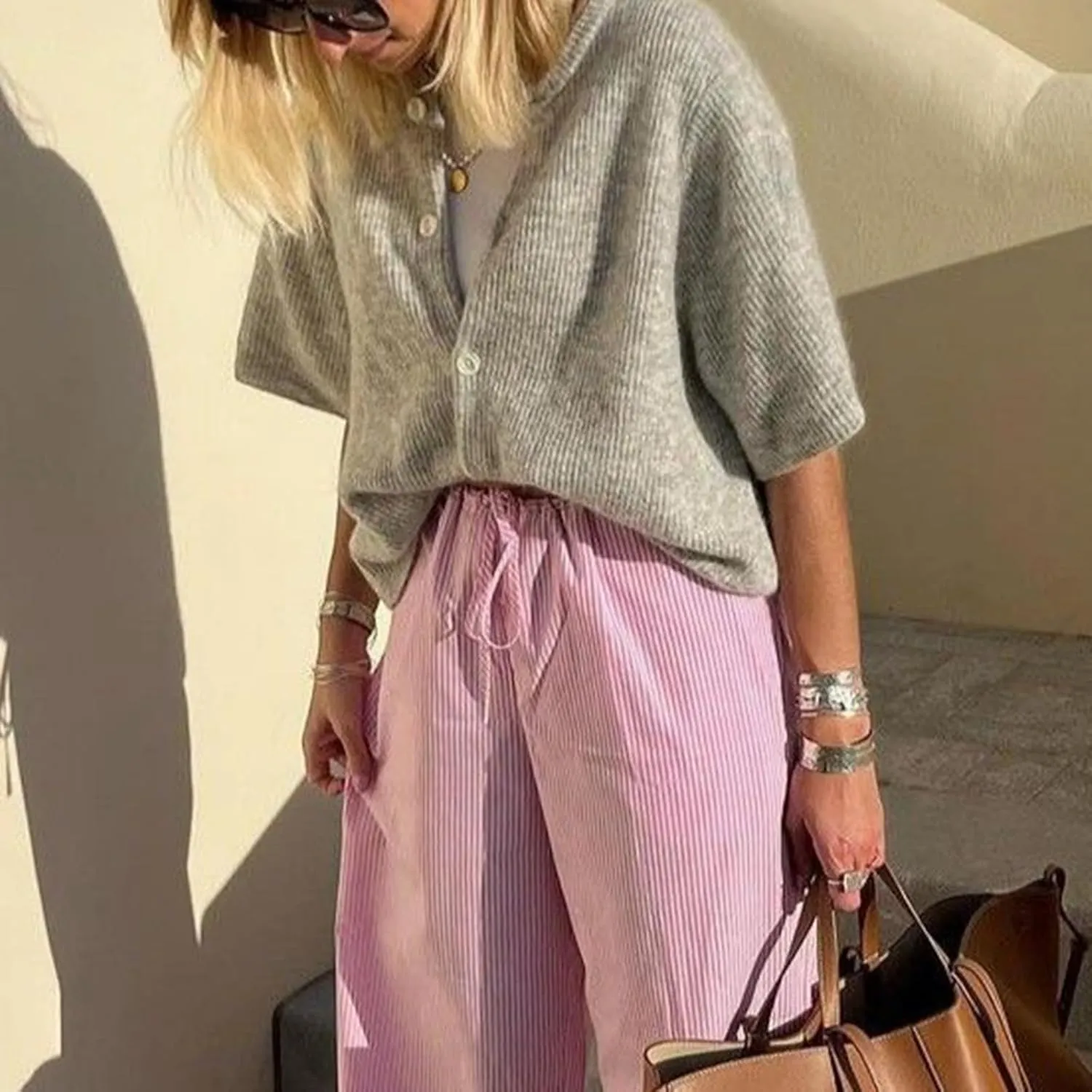 Women Y2K Knit Cardigan Short Sleeve Crewneck Solid Color Button Down Tops Casual Going Out Sweater Streetwear