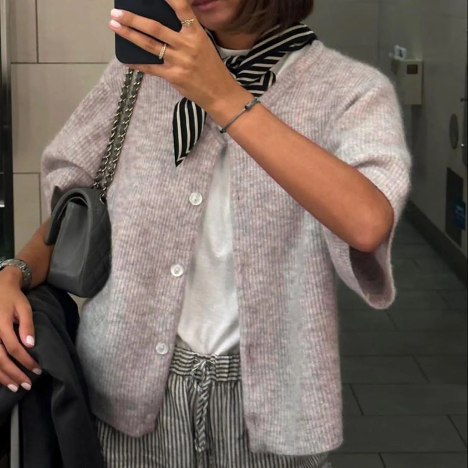Women Y2K Knit Cardigan Short Sleeve Crewneck Solid Color Button Down Tops Casual Going Out Sweater Streetwear