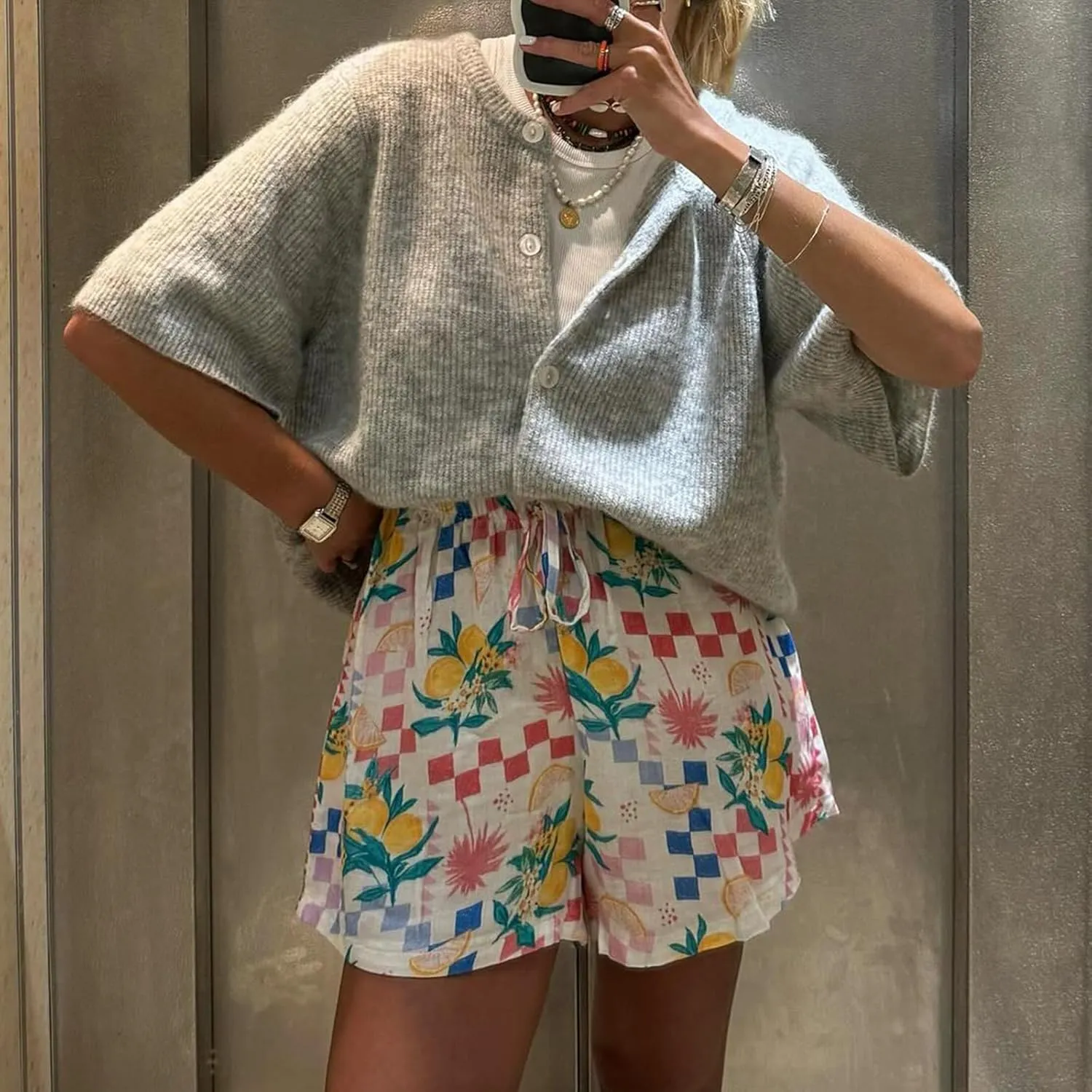 Women Y2K Knit Cardigan Short Sleeve Crewneck Solid Color Button Down Tops Casual Going Out Sweater Streetwear