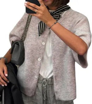 Women Y2K Knit Cardigan Short Sleeve Crewneck Solid Color Button Down Tops Casual Going Out Sweater Streetwear