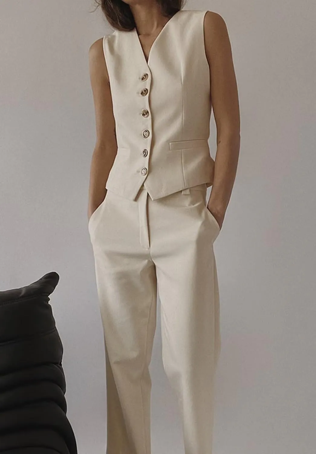 Women's 2 Piece Pant Suit V Neck Waistcoat Slim Fit Vest Summer Set