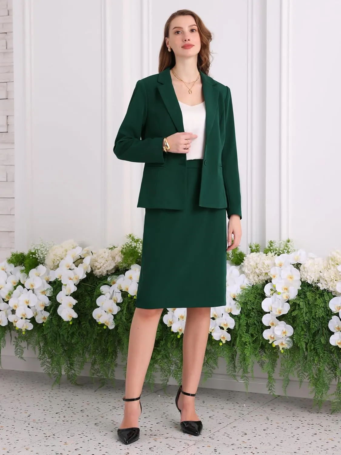 Women's 2 Piece Suit Skirt Set Business Formal Blazer and Pencil Skirt