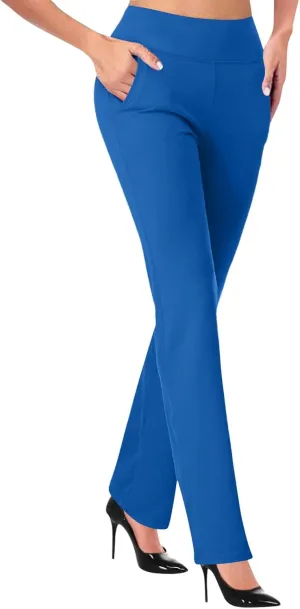 Womens Bootcut Dress Pants Business Casual Work Pants with Pockets High Waist Stretchy Trousers Pull On Office Slacks