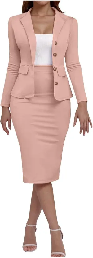 Women's Business Suit 2 Piece Long Sleeve Skirt Suit Set 2025 Lady Blazer Office Work Solid Slim Fit Jacket Outfits
