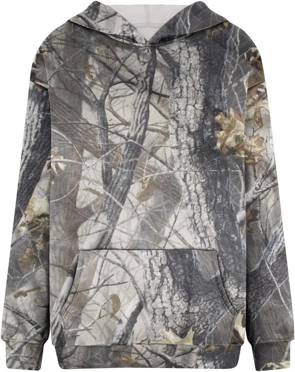Womens Camo Hoodies Long Sleeve Pullover Fleece Oversized Sweaters Casual Sweatshirt for Teen Girls Tops with PocketW9