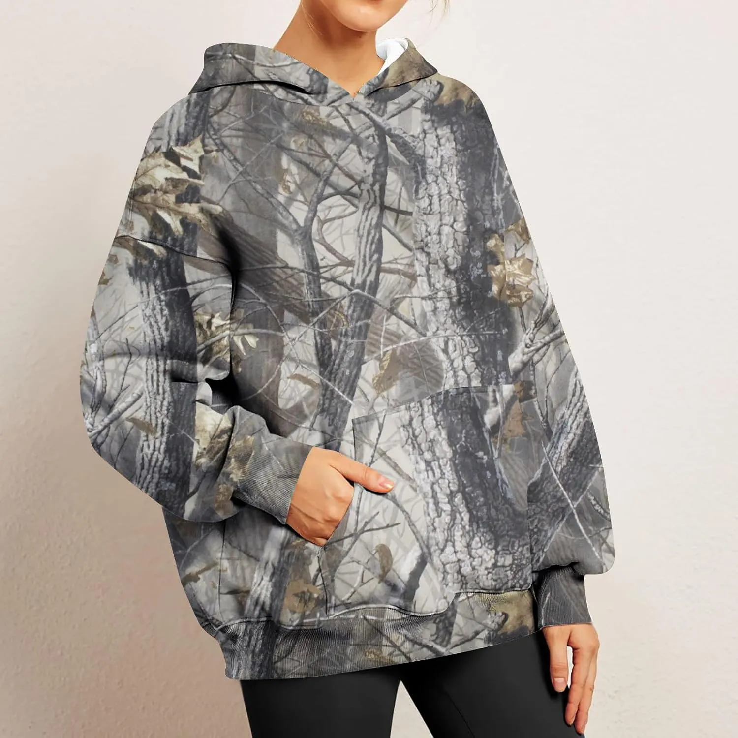 Womens Camo Hoodies Long Sleeve Pullover Fleece Oversized Sweaters Casual Sweatshirt for Teen Girls Tops with PocketW9