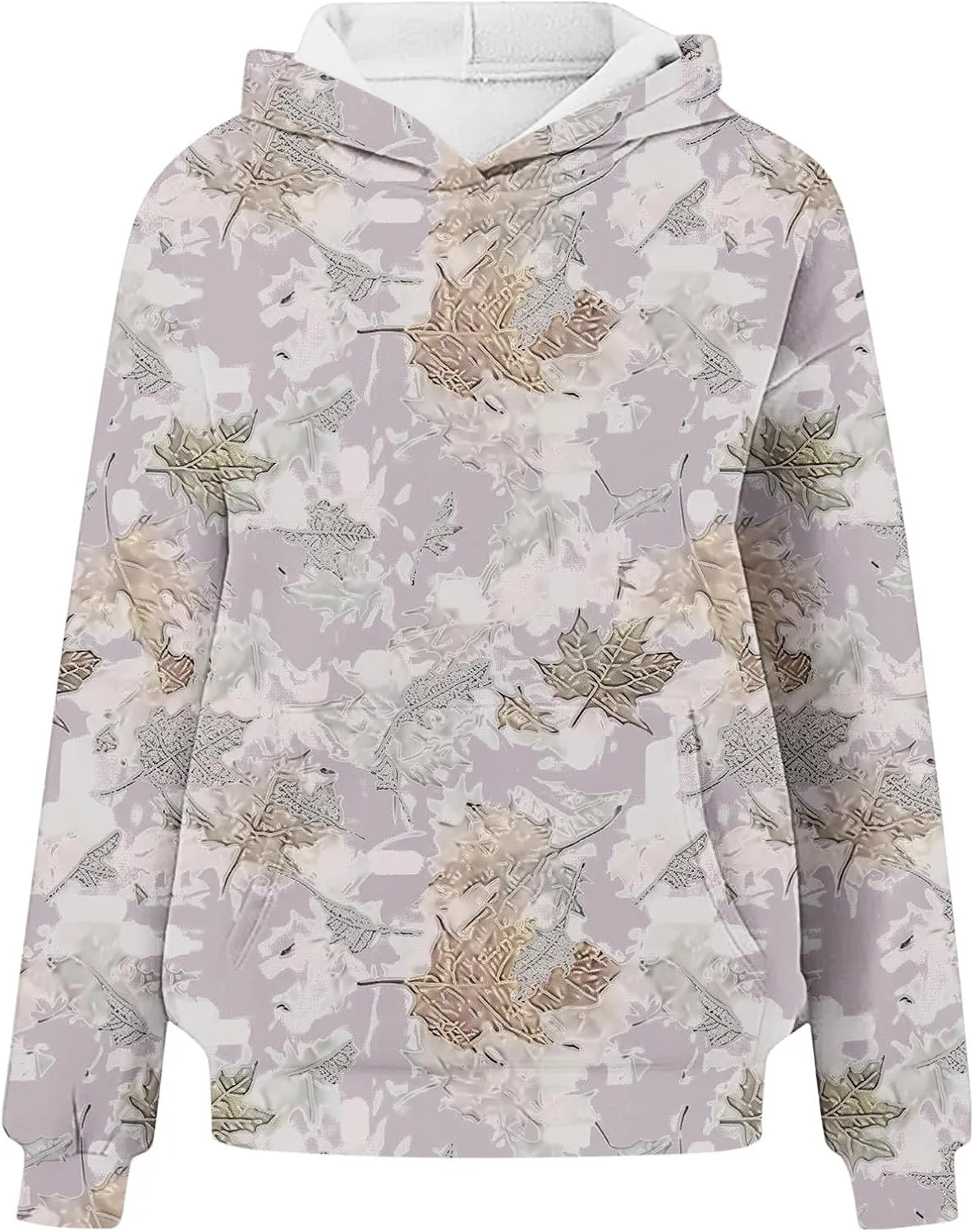 Womens Camo Hoodies Maple Leaf Print Fleece Pullover Oversized Sweatshirts Long Sleeve Sweater Tops with Pockets