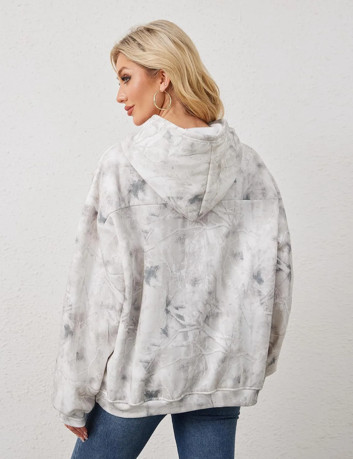 Womens Camo Hoodies Maple Leaf Print Oversized Hooded Sweatshirt Long Sleeve Camouflage Graphic Pullover Sweatshirt