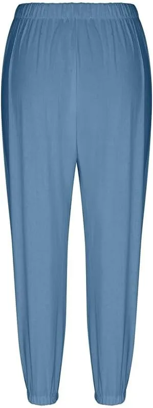 Womens Capri Pants Cotton Linen Cropped Trousers Summer Wide Leg Drawstring High Waist Palazzo Pants with Pockets