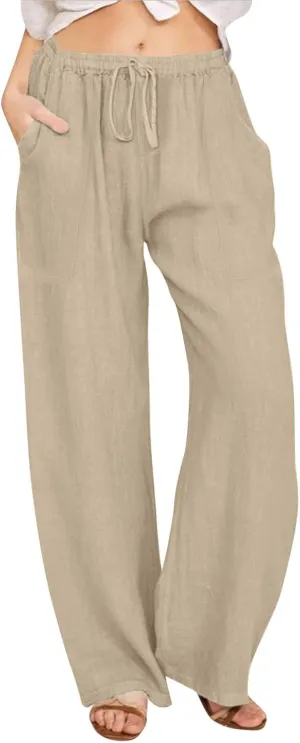 Womens Capri Pants Wide Leg Summer Cotton Linen Cargo, Cargo Pants Women Trousers with Pockets Baggy Low Rise