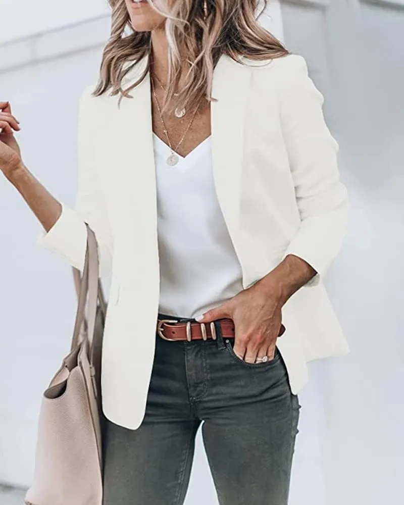 Women's Casual Blazer Open Front Long Sleeve Lapel Work Office Business Blazer Jacket with Pockets