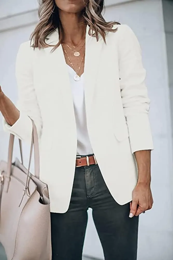 Women's Casual Blazer Open Front Long Sleeve Lapel Work Office Business Blazer Jacket with Pockets
