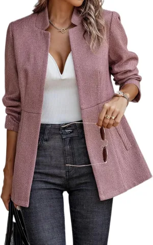 Women's Casual Business Blazer Open Front Long Sleeve Notch Lapel Office Coat Stand Collar Trench Jacket