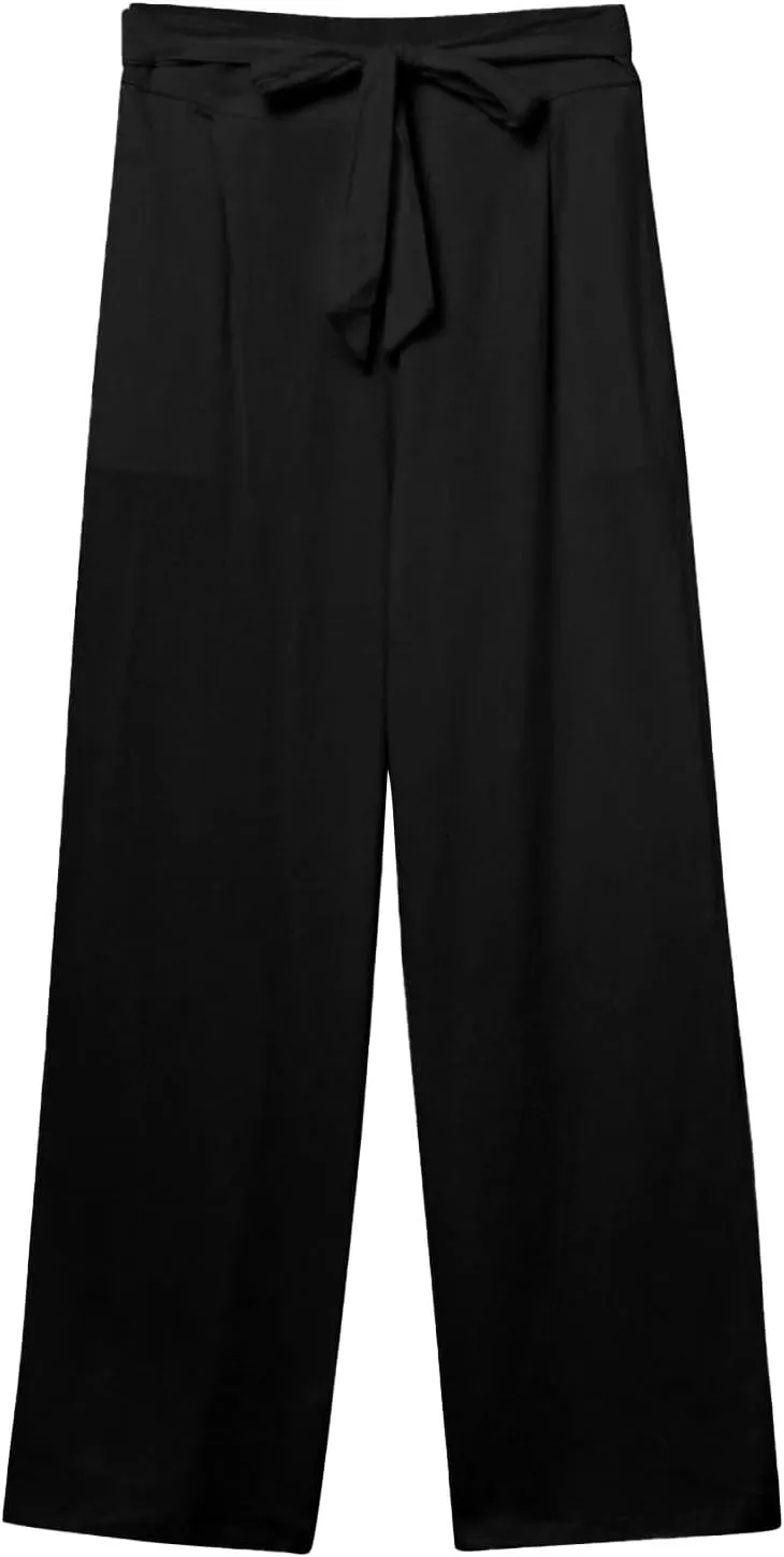 Women's Casual Cotton Linen Pants Elastic Waist Loose Fit Straight Jogger Pants Drawstring Solid Trousers with Pockets