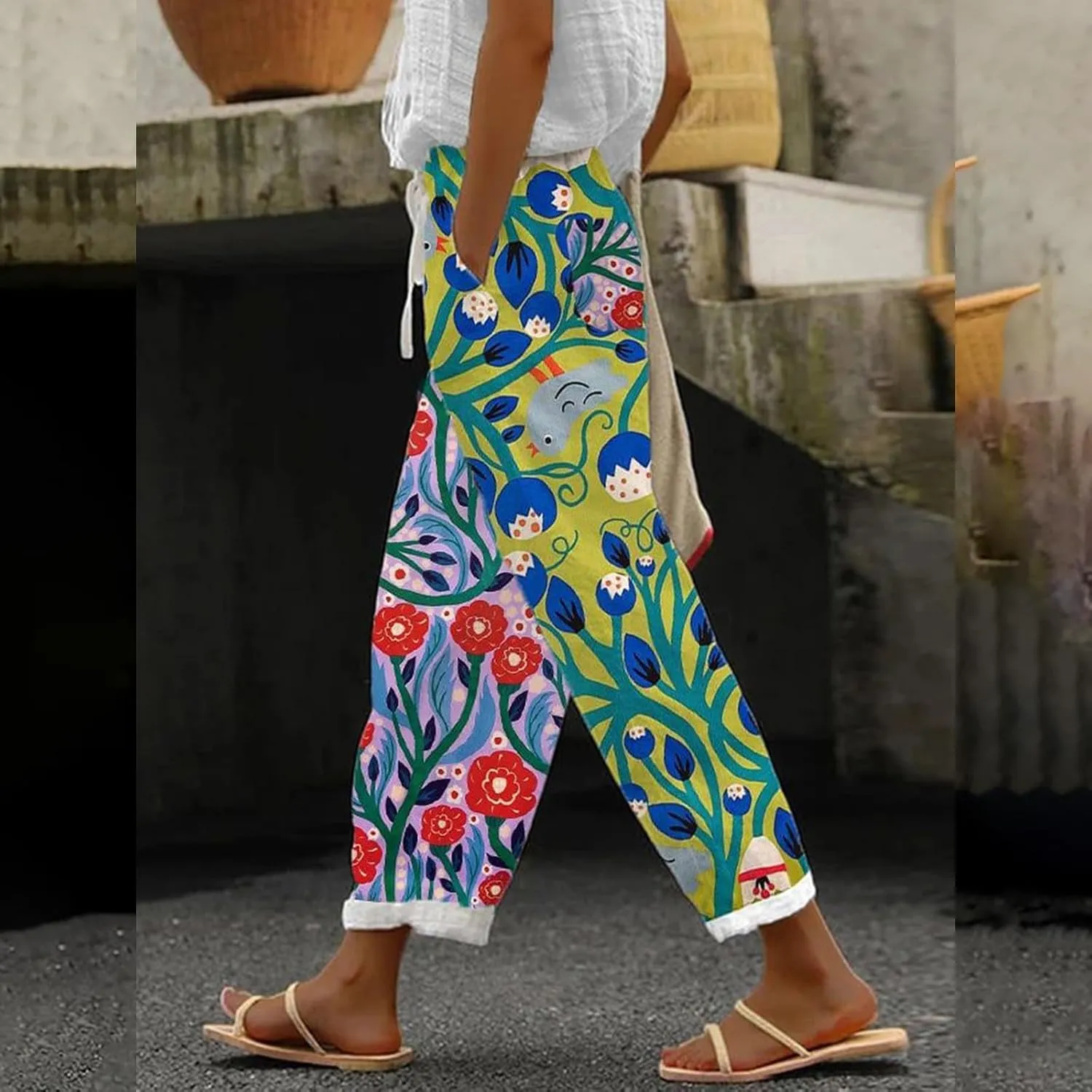 Womens Casual Lightweight Casual Drawstring Pants Beach Travel Vacation Outfits Linen Beach Pants Linen Lounge