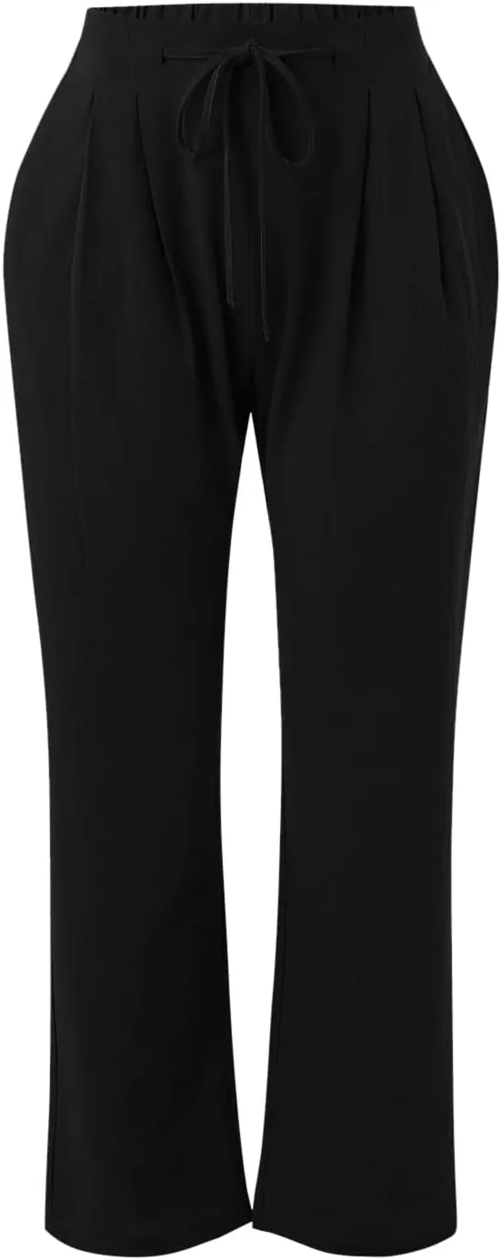 Women's Cotton Linen Capri Pants Solid Loose Fit Baggy High Waisted Casual Summer Vacation Trousers with Pockets