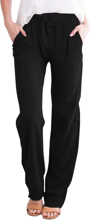 Women's Cotton Linen Capri Pants Solid Loose Fit Baggy High Waisted Casual Summer Vacation Trousers with Pockets