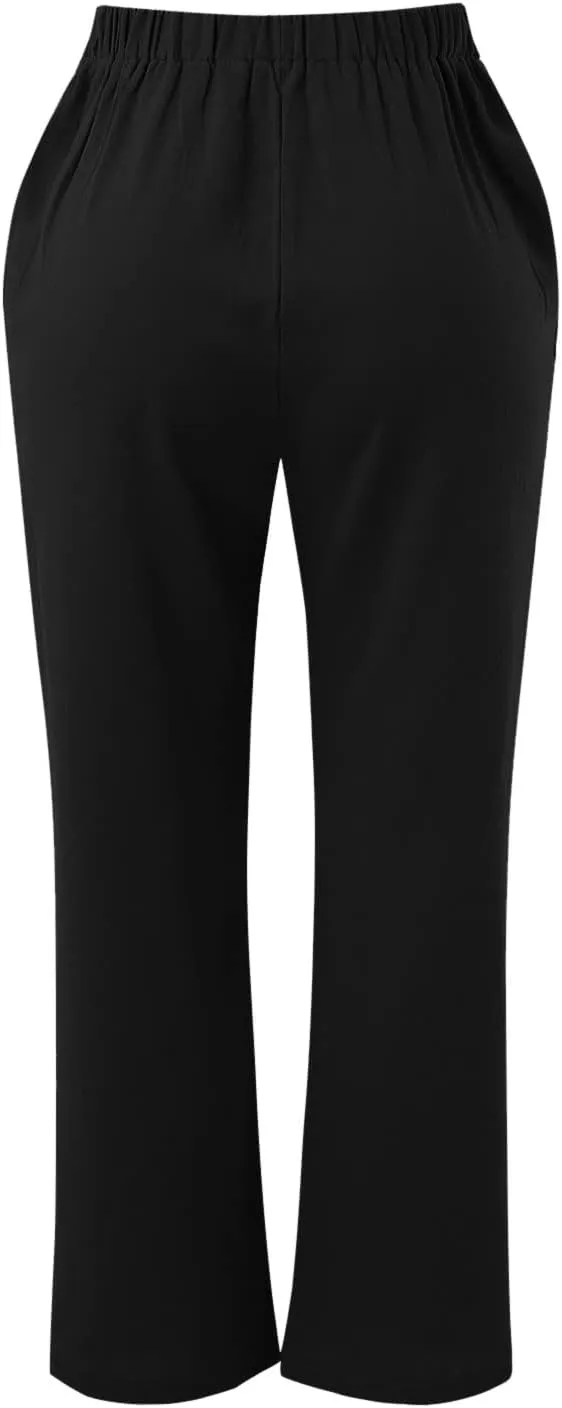 Women's Cotton Linen Capri Pants Solid Loose Fit Baggy High Waisted Casual Summer Vacation Trousers with Pockets