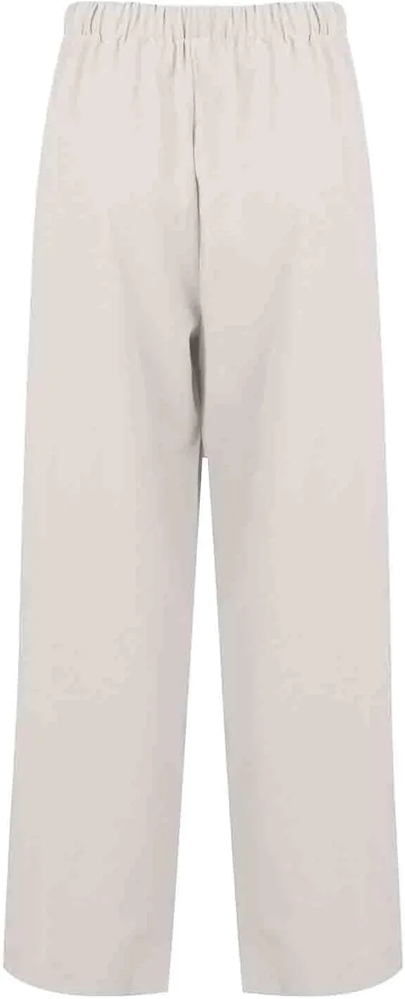 Women's Cotton Linen Pants Summer Drawstring High Waist Loose Wide Leg Pants Plus Size Trousers with Pockets