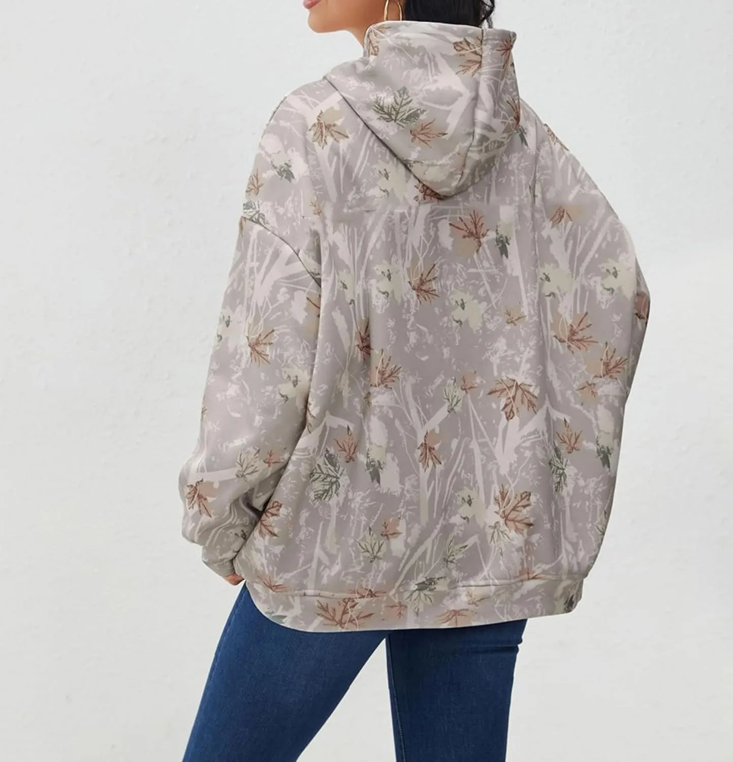 Womens Cotton Maple Leaf Print Hoodies Camo Oversized Hooded Long Sleeve Pullover Shirt With Pocket