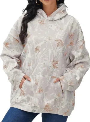Womens Cotton Maple Leaf Print Hoodies Camo Oversized Hooded Long Sleeve Pullover Shirt With Pocket