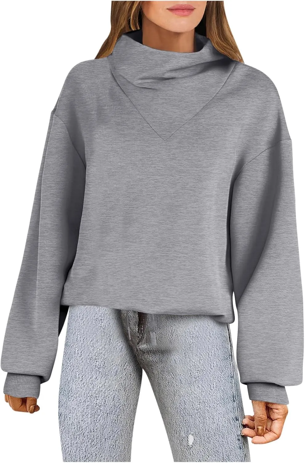 Womens Cowl Neck Sweatshirt Long Sleeve Y2K Hoodies Solid Color Loose Ual Pullover Tops 2024 Fall Winter Clothes