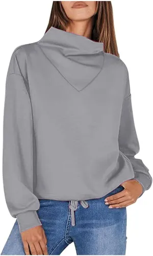 Womens Cowl Neck Sweatshirt Long Sleeve Y2K Hoodies Solid Color Loose Ual Pullover Tops 2024 Fall Winter Clothes