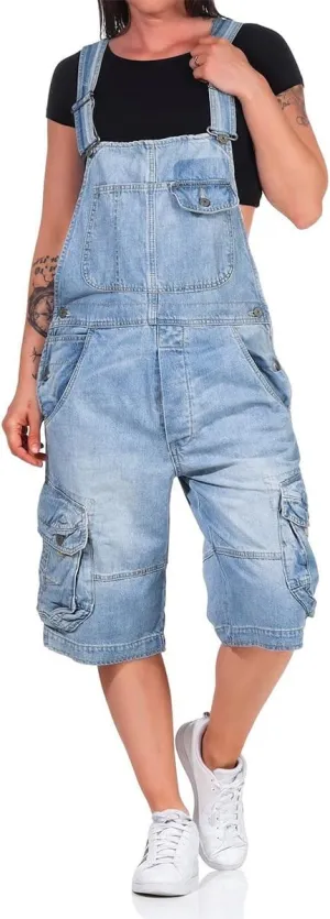 Women's Denim Cargo Overall Shorts