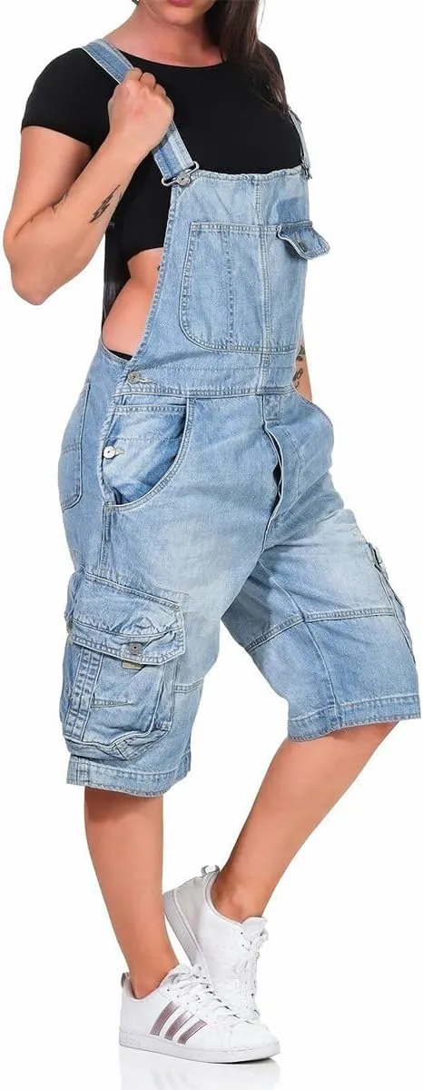 Women's Denim Cargo Overall Shorts