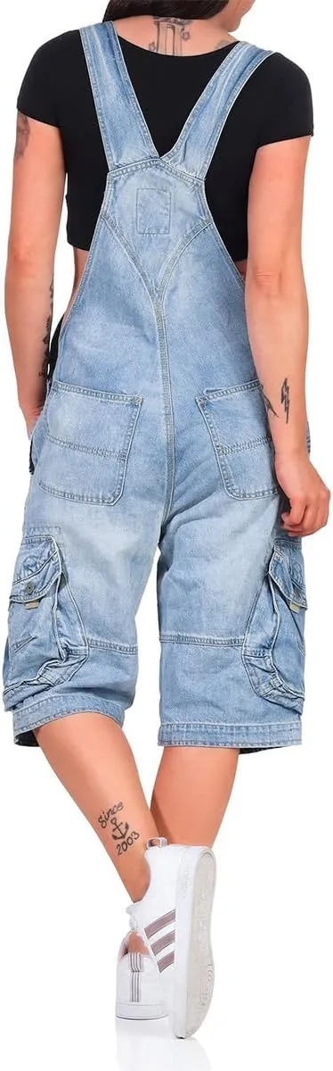Women's Denim Cargo Overall Shorts