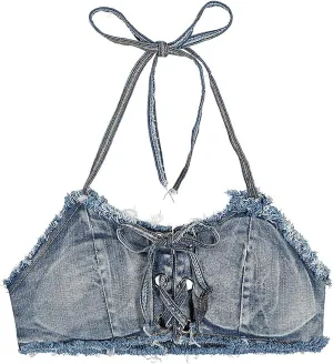 Women's Denim Set Hot Pants 2-Piece Beach Swimsuit Booty Shorts Clubwear for Beach Pool Party Bar Show