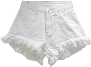 Women's Denim Shorts Jeans High-Waisted Tassel Design A-Line Wide-Leg Hot Pants Shorts