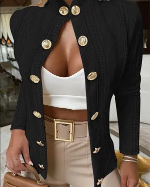 Women's Double Breasted Blazer Casual Business Slim Fit Long Sleeve Textured Open Front Blazer Jackets