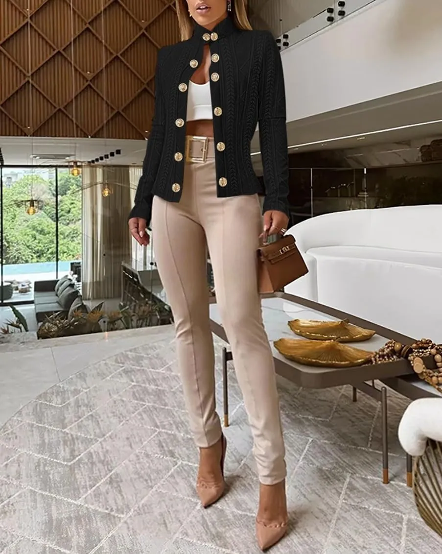 Women's Double Breasted Blazer Casual Business Slim Fit Long Sleeve Textured Open Front Blazer Jackets