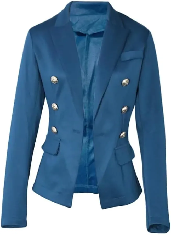 Women's Double Breasted Solid Color Slim Long Sleeve Business Casual Short Jacket Office Blazer