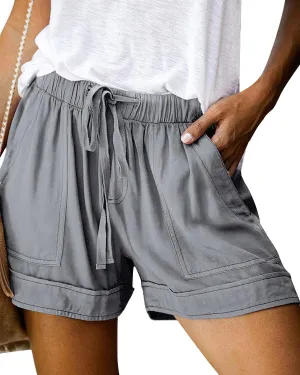 Womens Elastic Waist Drawstring Shorts Summer Lightweight Beach Shorts Comfy Casual Short Pants with Pockets