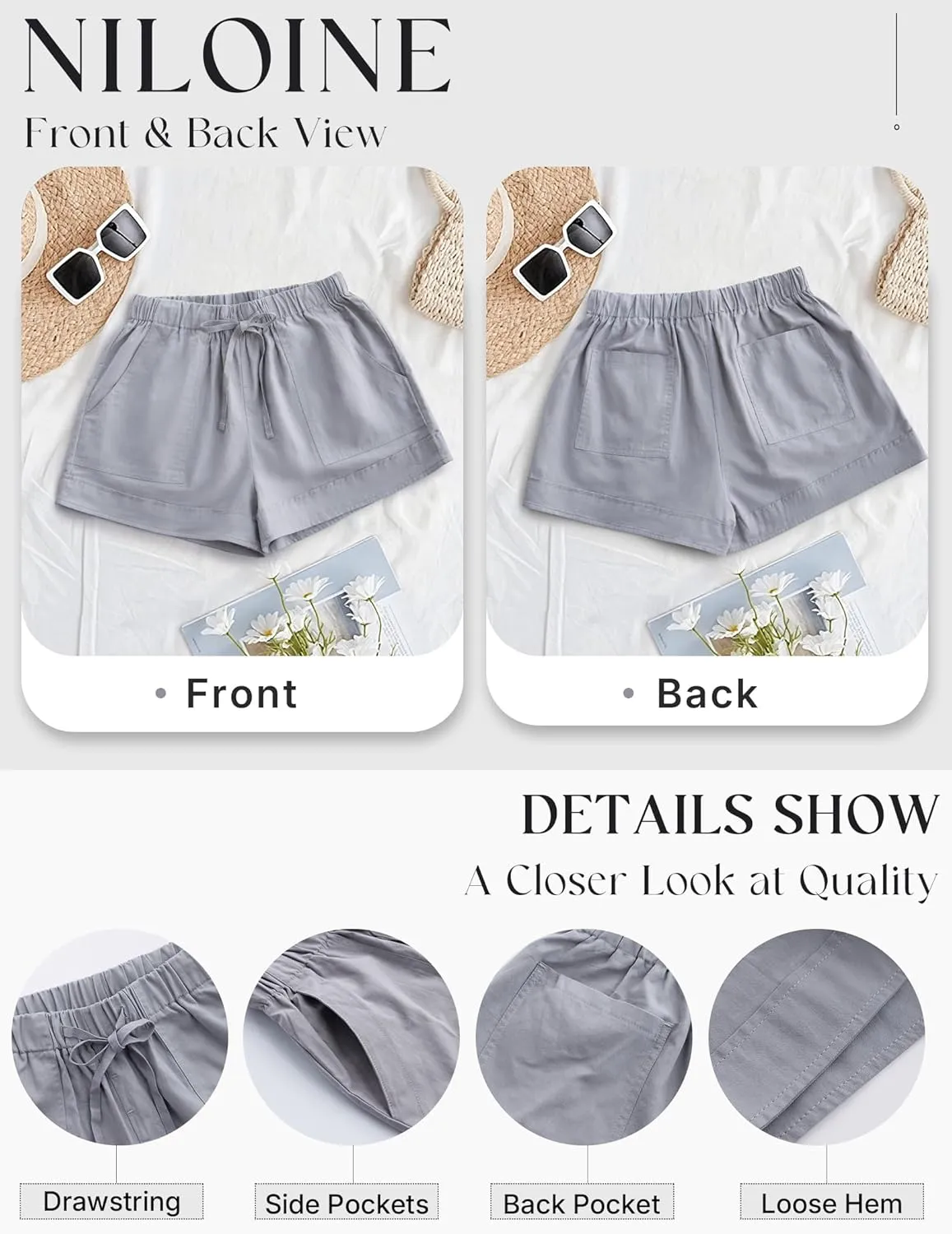 Womens Elastic Waist Drawstring Shorts Summer Lightweight Beach Shorts Comfy Casual Short Pants with Pockets