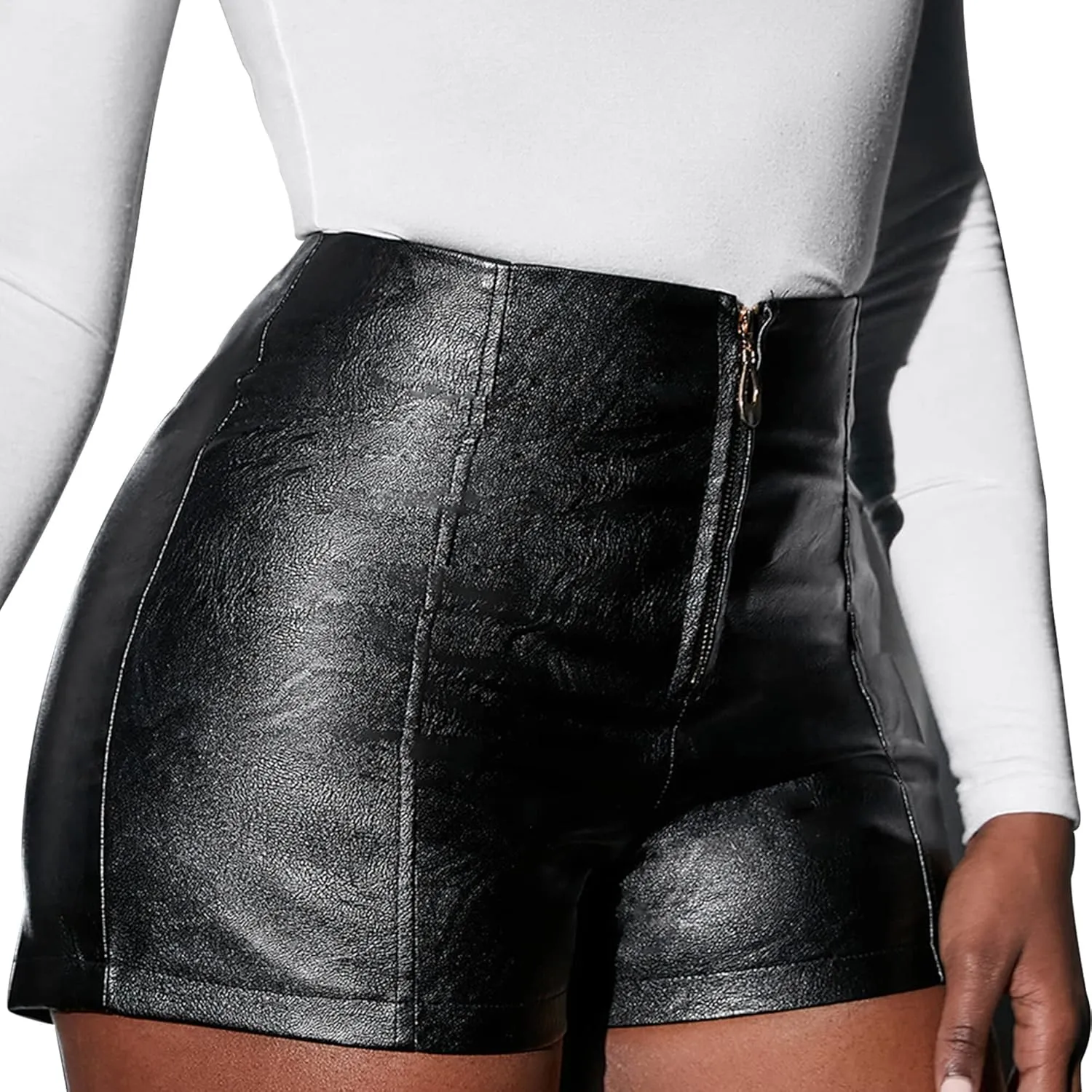 Women's Faux Leather High Waist Shorts Stretch Slim HIPS Motorcycle Skinny Hot Shorts for Club Party
