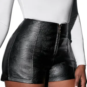 Women's Faux Leather High Waist Shorts Stretch Slim HIPS Motorcycle Skinny Hot Shorts for Club Party