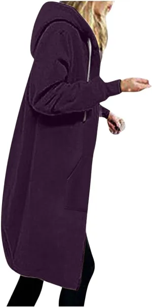 Womens Fleece Zip Up Hoodie Jacket Fall Casual Loose Lightweight Long Sleeve Tunic Hooded Pullover Sweatshirts with Pockets